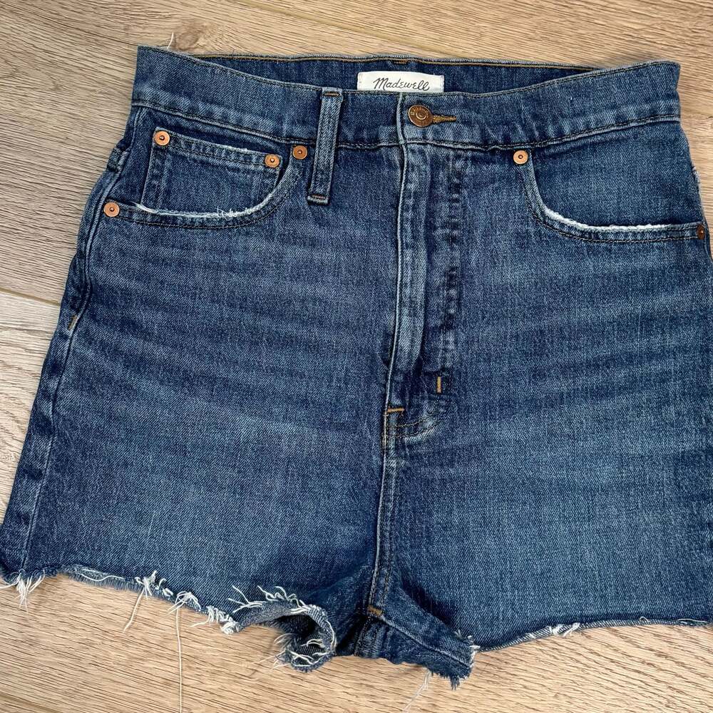 Madewell Indigo High-Rise Raw Hem Denim Shorts